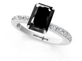 White gold Fancy Black Emerald Cut Brilliant Pavé Band Solitaire with Four-Prong Setting_1