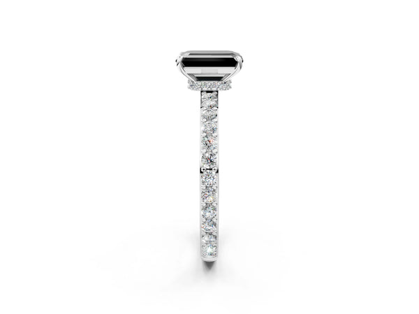 Platinum Emerald Cut Hidden Halo Solitaire Engagement Ring Setting for Black Center with Pave Band