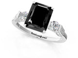 White gold Fancy Black Emerald Cut Brilliant Three-Stone Pave Band with Four-Prong Setting_1