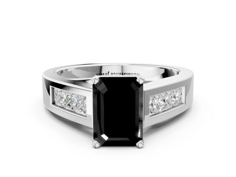 White gold Fancy Black Emerald Cut Cut Channel Set Solitaire Ring with Four-Prong Setting_12
