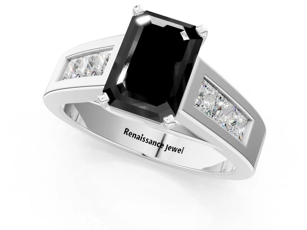 Sterling Silver Emerald Cut Channel Set Engagement Ring Setting for Black Center