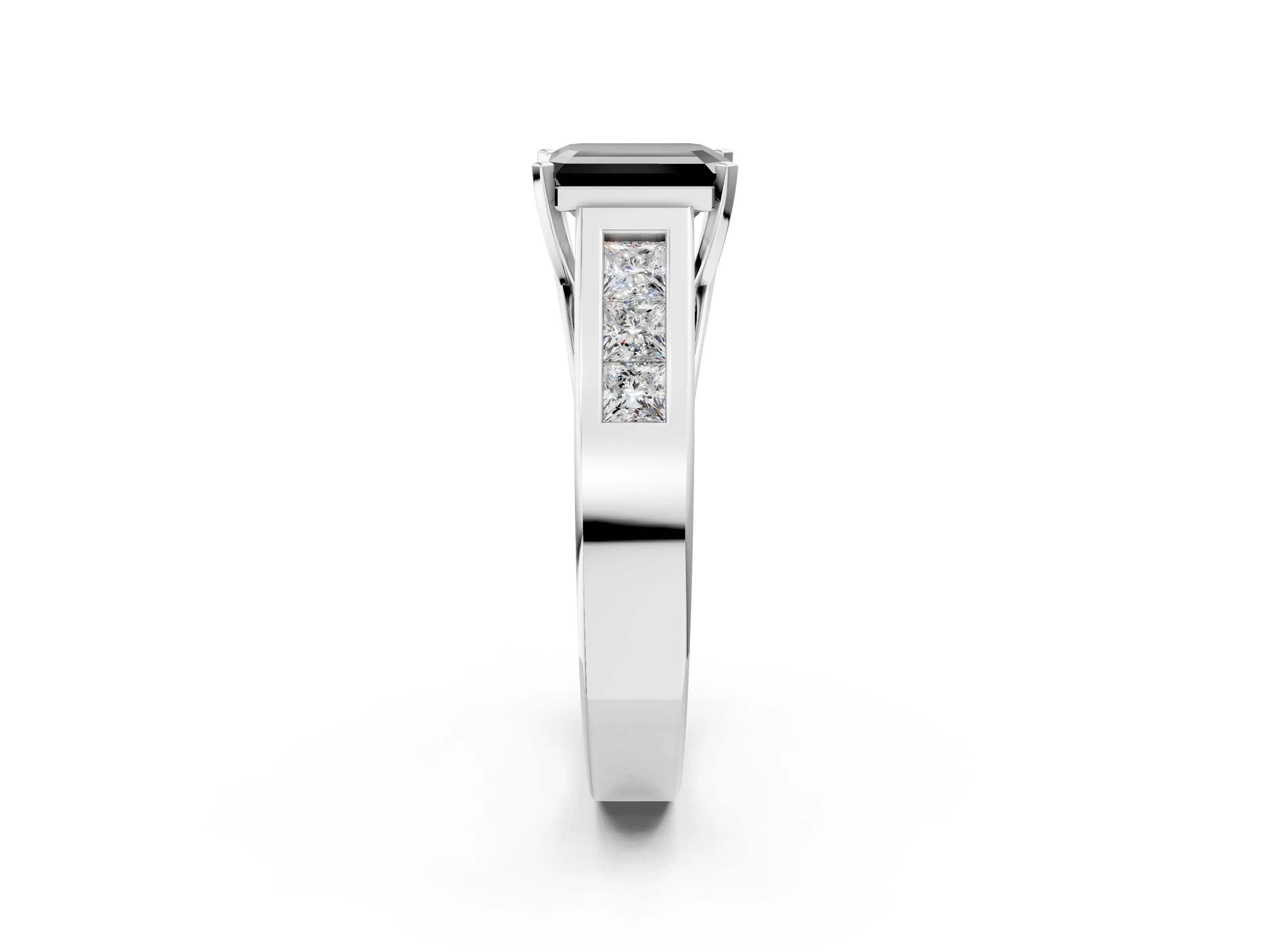 White gold Fancy Black Emerald Cut Cut Channel Set Solitaire Ring with Four-Prong Setting_14