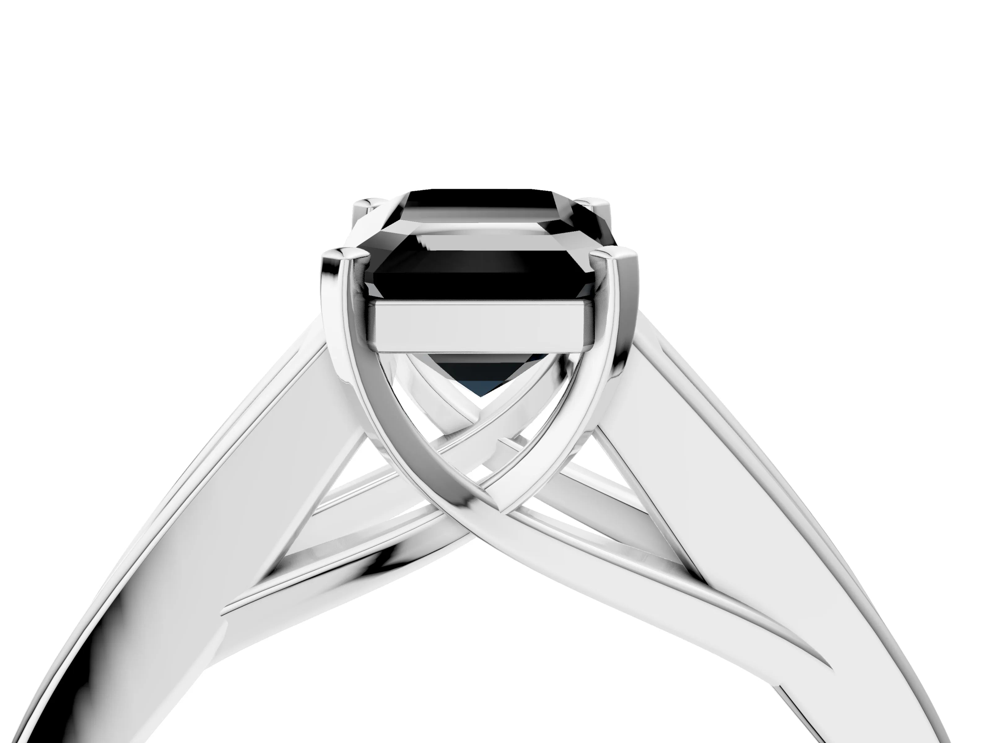 White gold Fancy Black Emerald Cut Cut Channel Set Solitaire Ring with Four-Prong Setting_16