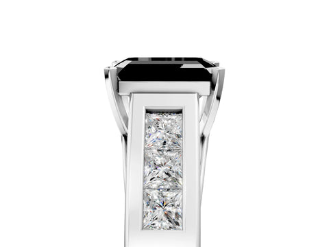 White gold Fancy Black Emerald Cut Cut Channel Set Solitaire Ring with Four-Prong Setting_17