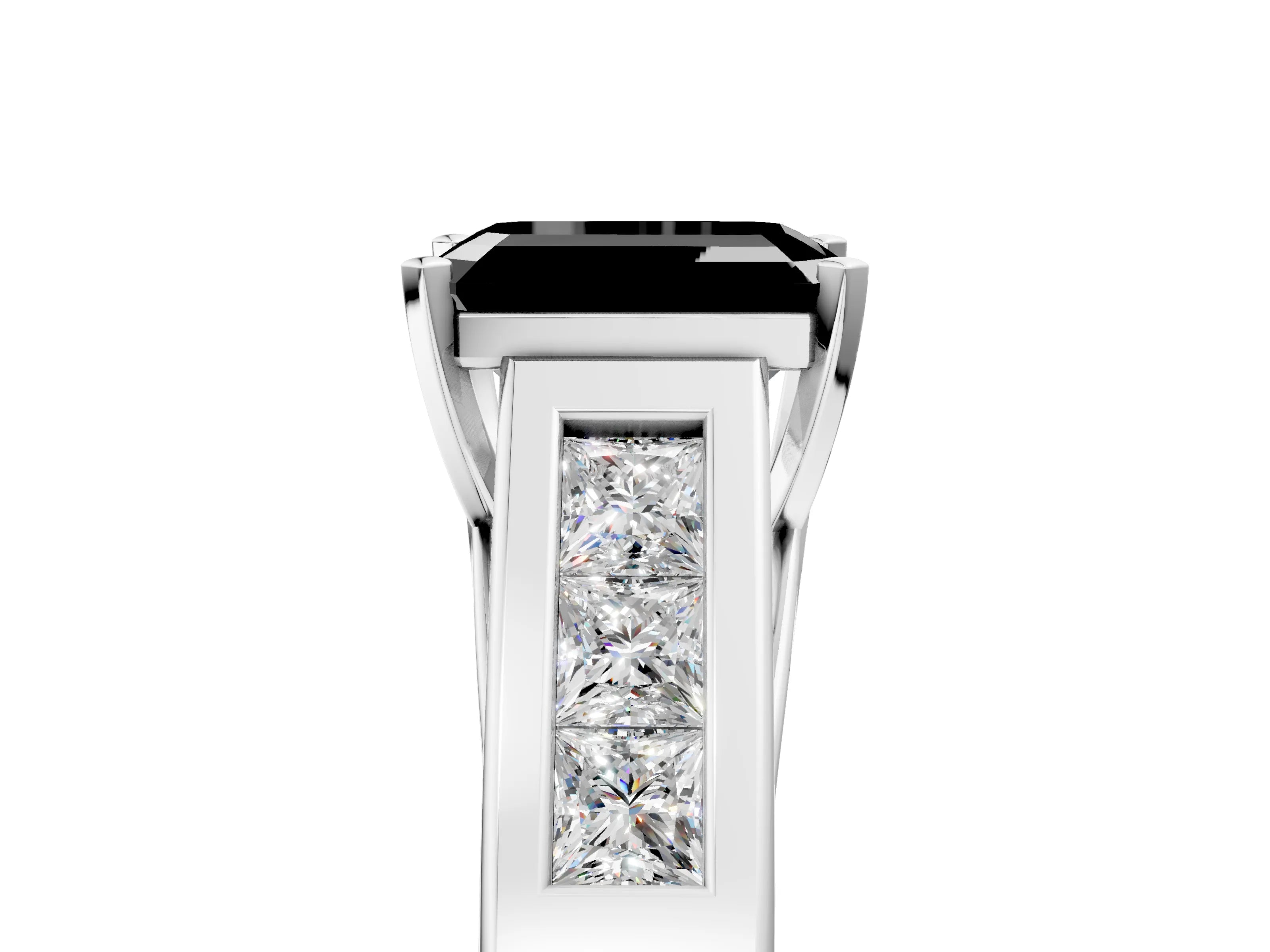 White gold Fancy Black Emerald Cut Cut Channel Set Solitaire Ring with Four-Prong Setting_17