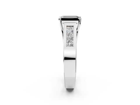 White gold Fancy Black Emerald Cut Cut Channel Set Solitaire Ring with Four-Prong Setting_2