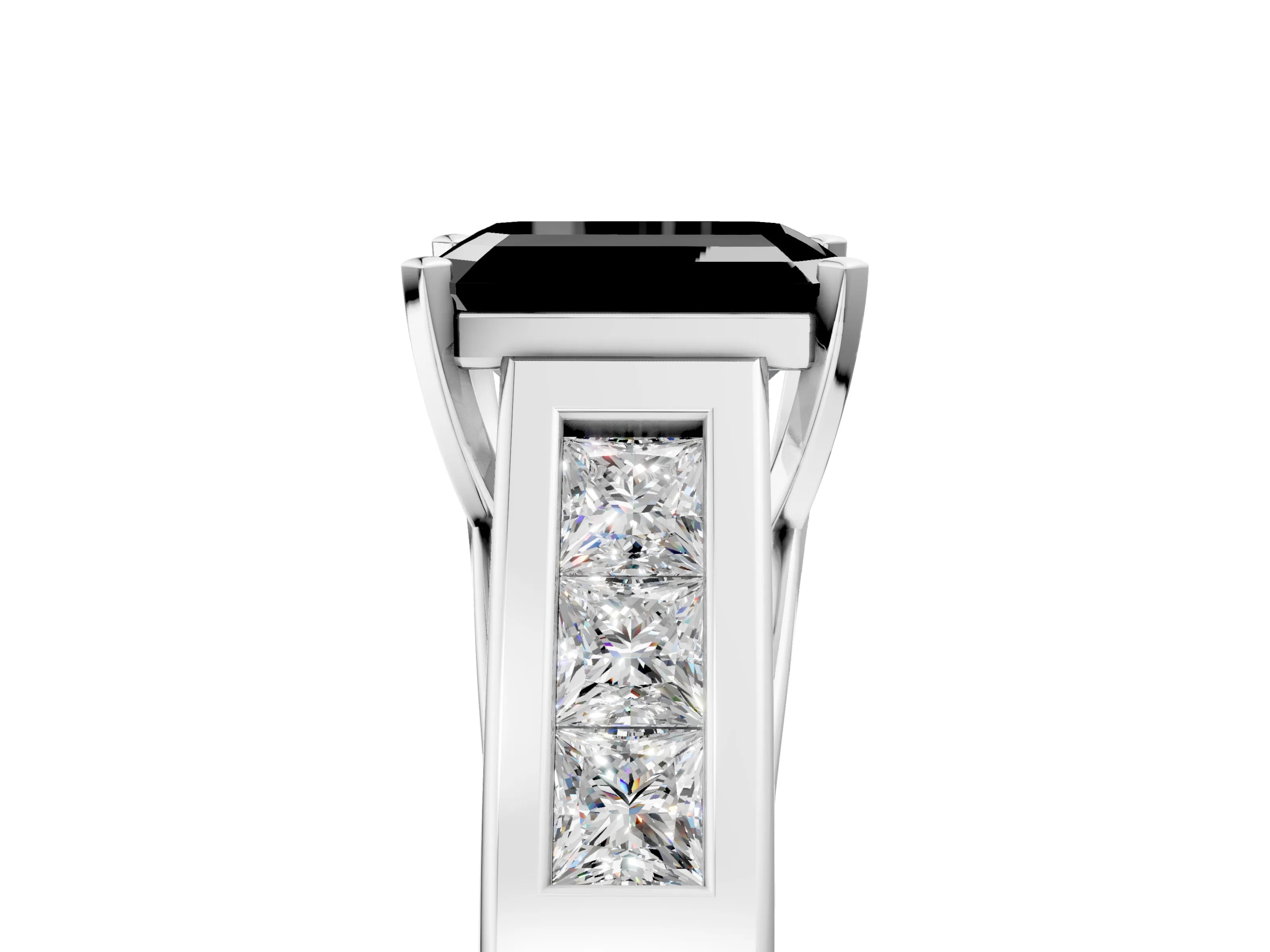 White gold Fancy Black Emerald Cut Cut Channel Set Solitaire Ring with Four-Prong Setting_5