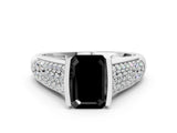 White gold Fancy Black Emerald Cut Cut Diamond Channel Set Pave Band with Tension Prong Setting