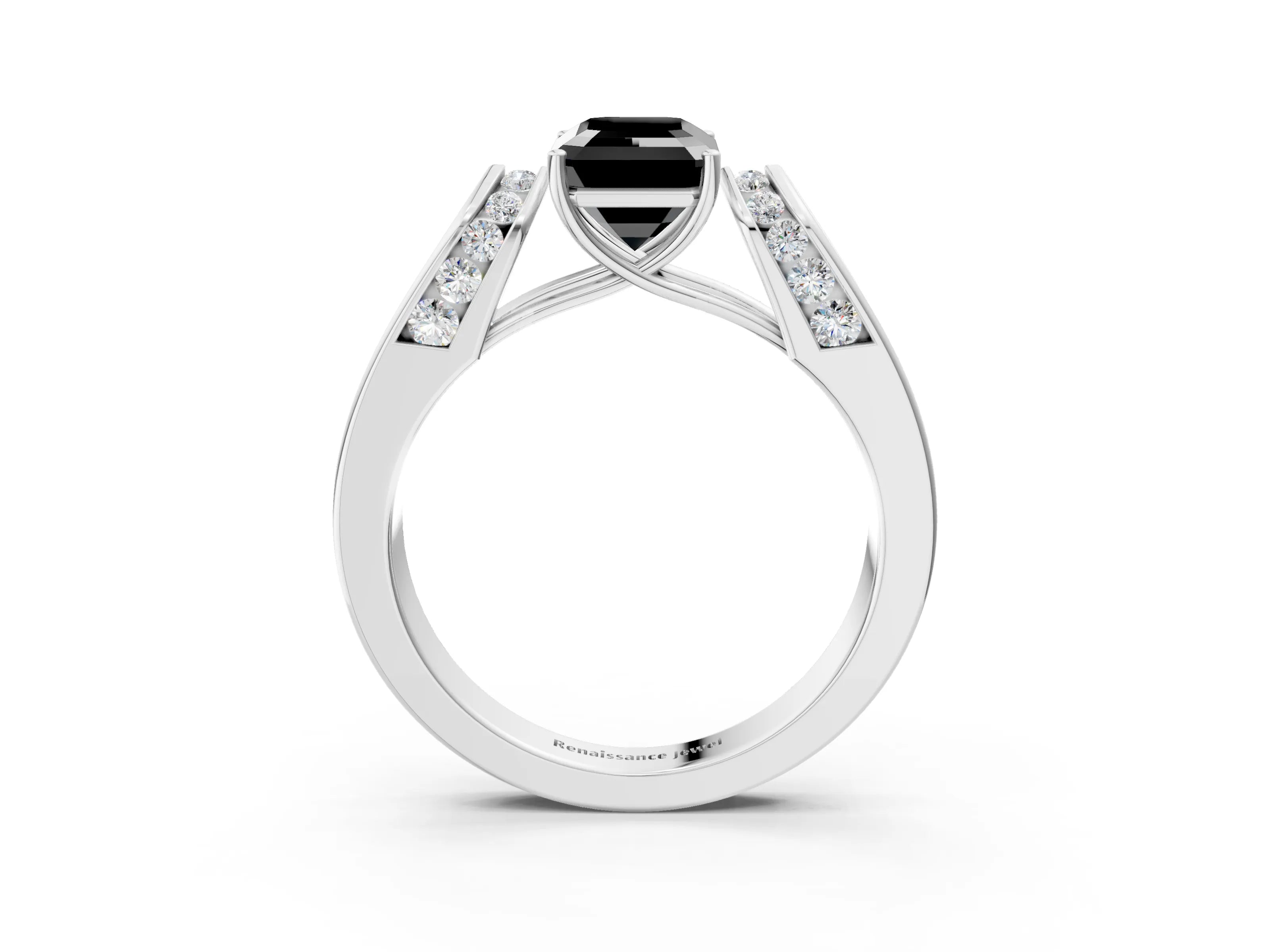 White gold Fancy Black Emerald Cut Cut Diamond Channel Set Solitaire Ring with Four-Prong Setting_17