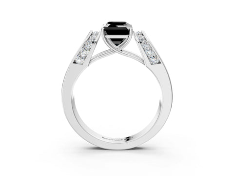 White gold Fancy Black Emerald Cut Cut Diamond Channel Set Solitaire Ring with Four-Prong Setting_17