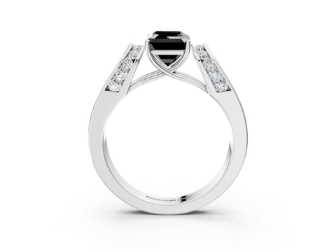 White gold Fancy Black Emerald Cut Cut Diamond Channel Set Solitaire Ring with Four-Prong Setting_3