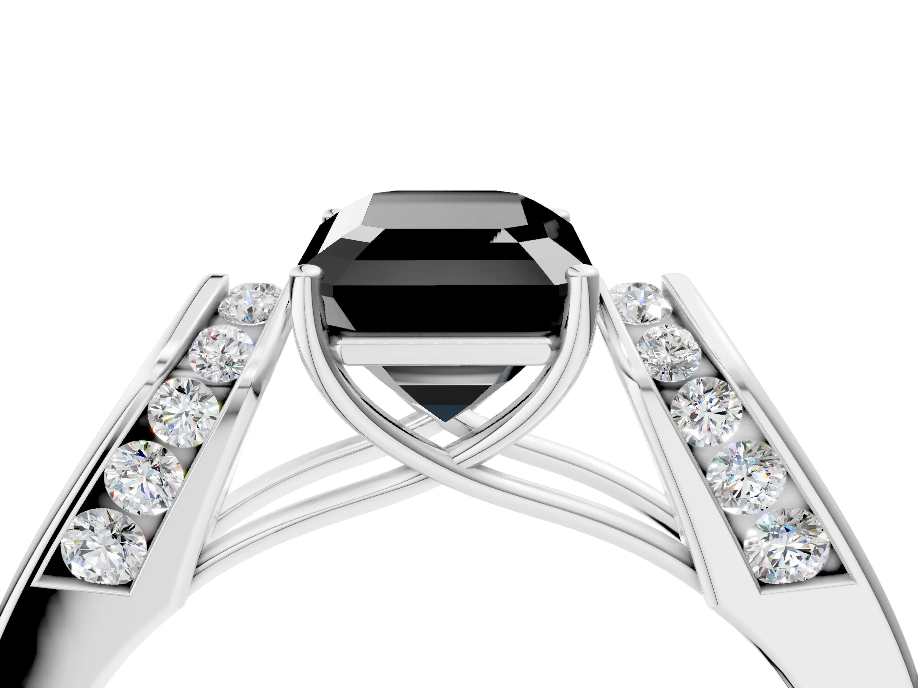 White gold Fancy Black Emerald Cut Cut Diamond Channel Set Solitaire Ring with Four-Prong Setting_4