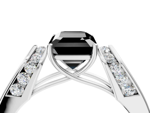 White gold Fancy Black Emerald Cut Cut Diamond Channel Set Solitaire Ring with Four-Prong Setting_4