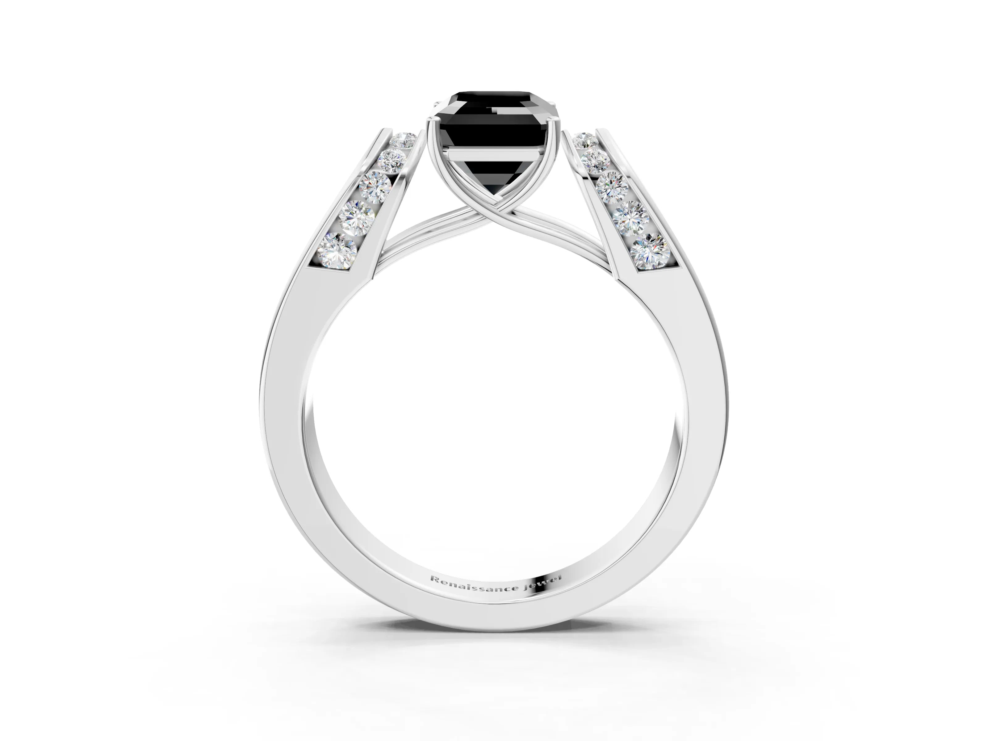 White gold Fancy Black Emerald Cut Cut Diamond Channel Set Solitaire Ring with Four-Prong Setting_75