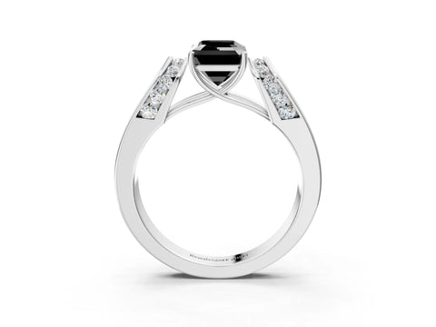 White gold Fancy Black Emerald Cut Cut Diamond Channel Set Solitaire Ring with Four-Prong Setting_75