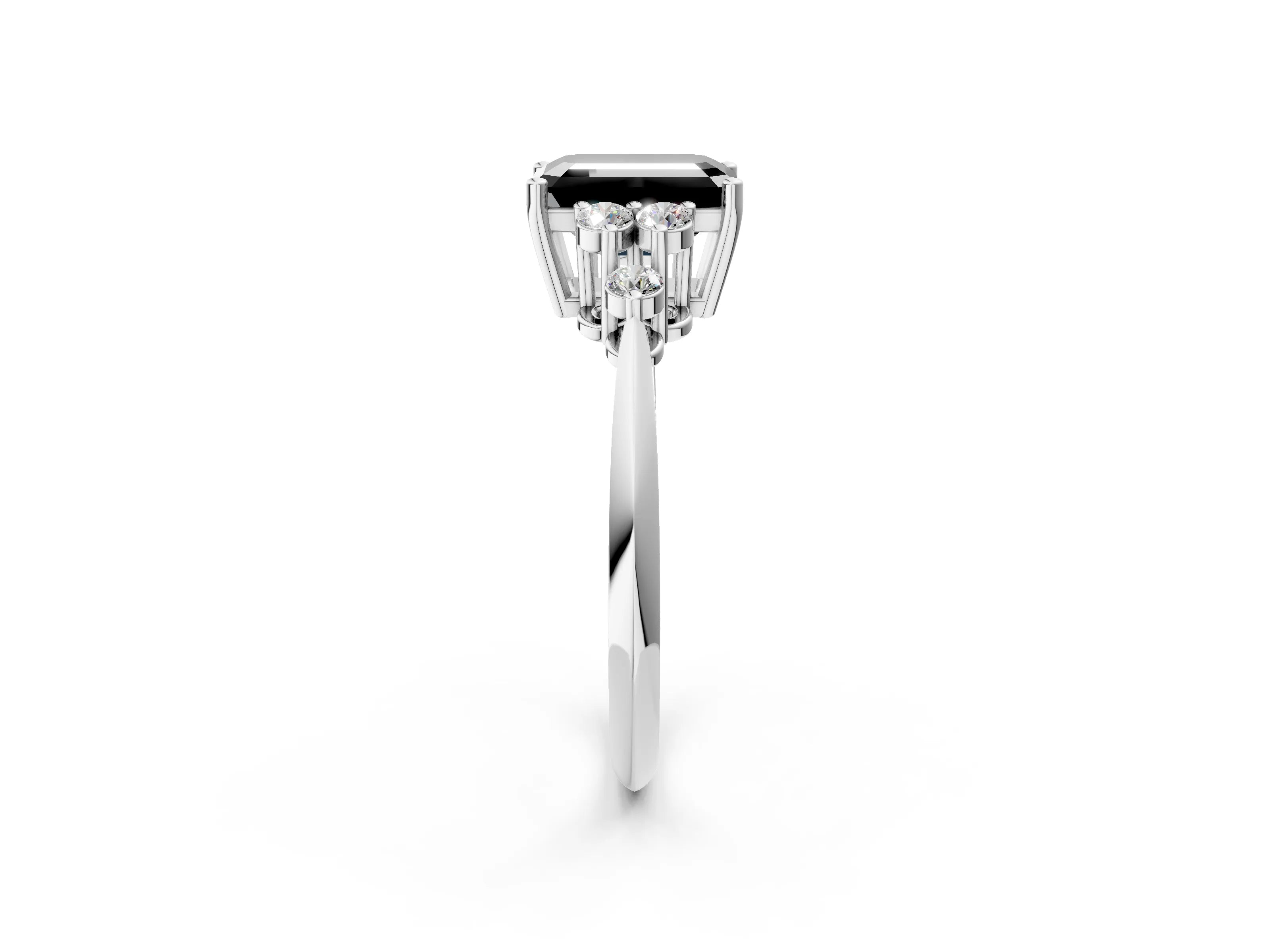 White gold Fancy Black Emerald Cut Cut Diamond Cluster Ring with Solitaire Band and Four-Prong Setting_2
