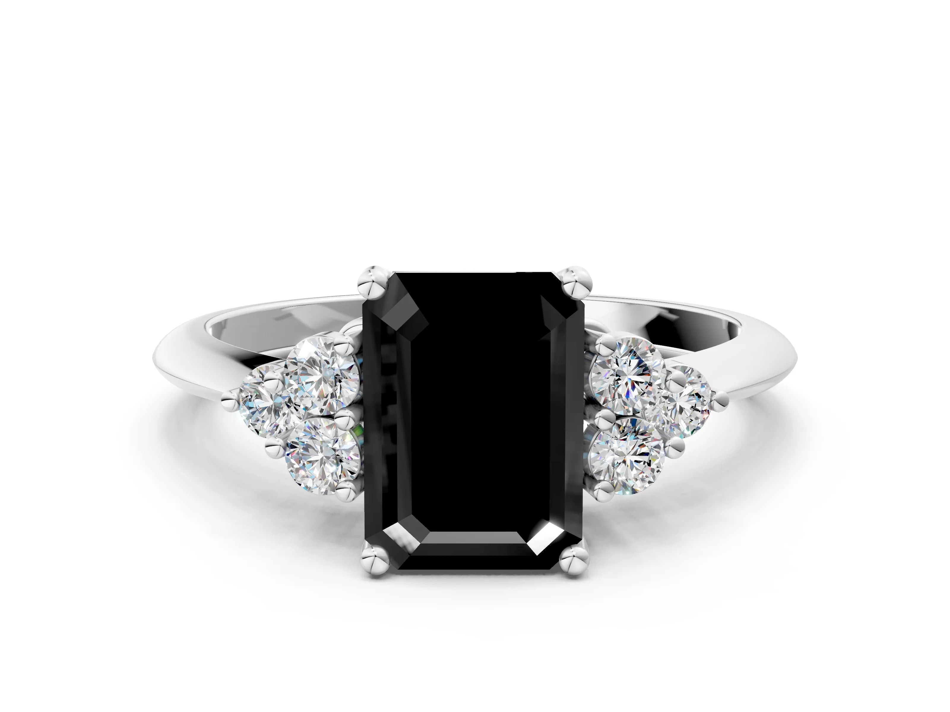 White gold Fancy Black Emerald Cut Cut Diamond Cluster Ring with Solitaire Band and Four-Prong Setting_36