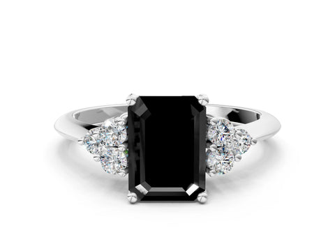 White gold Fancy Black Emerald Cut Cut Diamond Cluster Ring with Solitaire Band and Four-Prong Setting_36