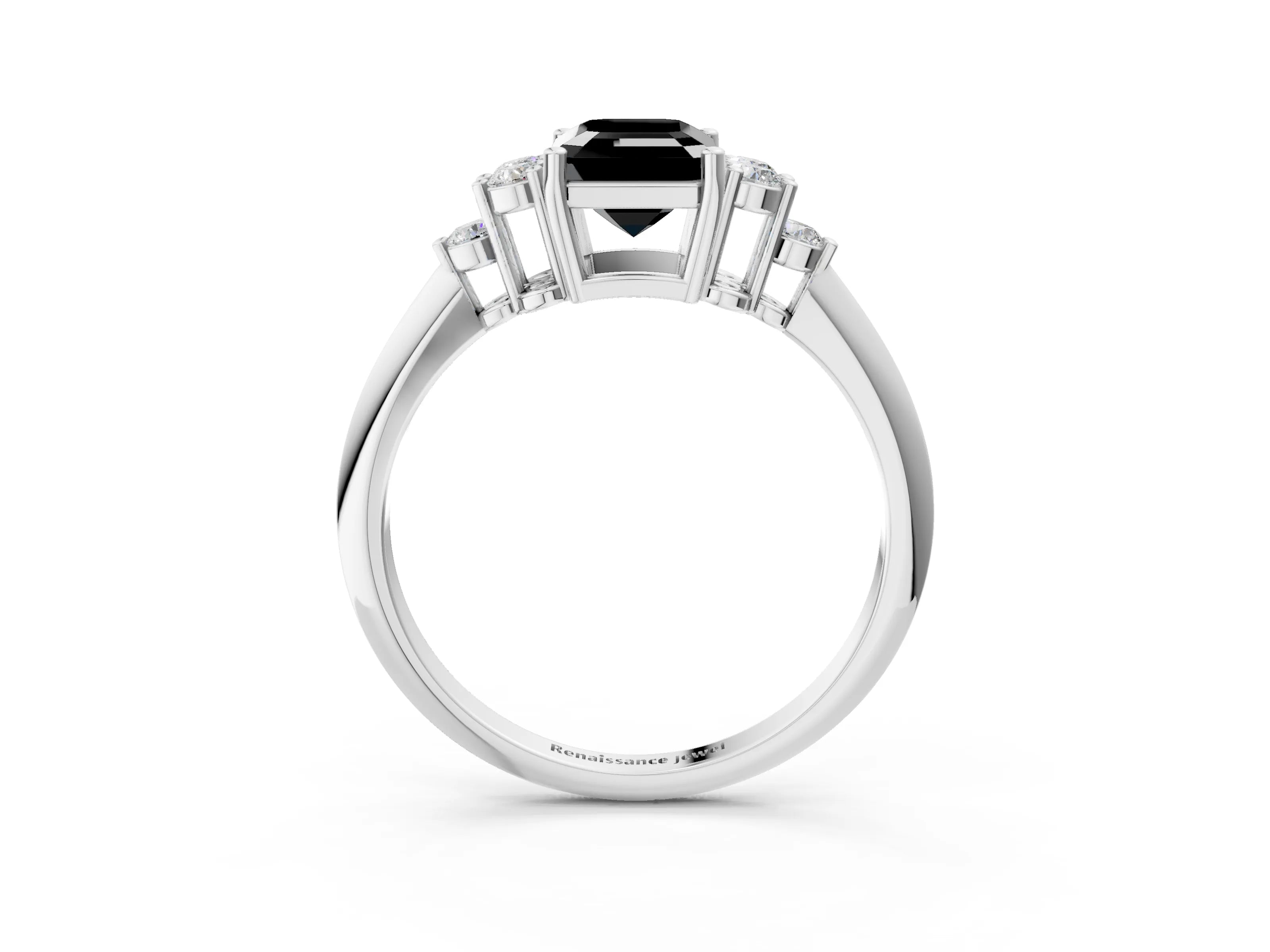 White gold Fancy Black Emerald Cut Cut Diamond Cluster Ring with Solitaire Band and Four-Prong Setting_39