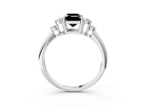 White gold Fancy Black Emerald Cut Cut Diamond Cluster Ring with Solitaire Band and Four-Prong Setting_39
