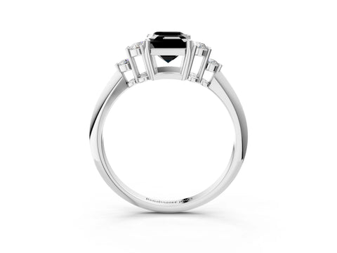 White gold Fancy Black Emerald Cut Cut Diamond Cluster Ring with Solitaire Band and Four-Prong Setting_3