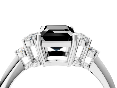 White gold Fancy Black Emerald Cut Cut Diamond Cluster Ring with Solitaire Band and Four-Prong Setting_40