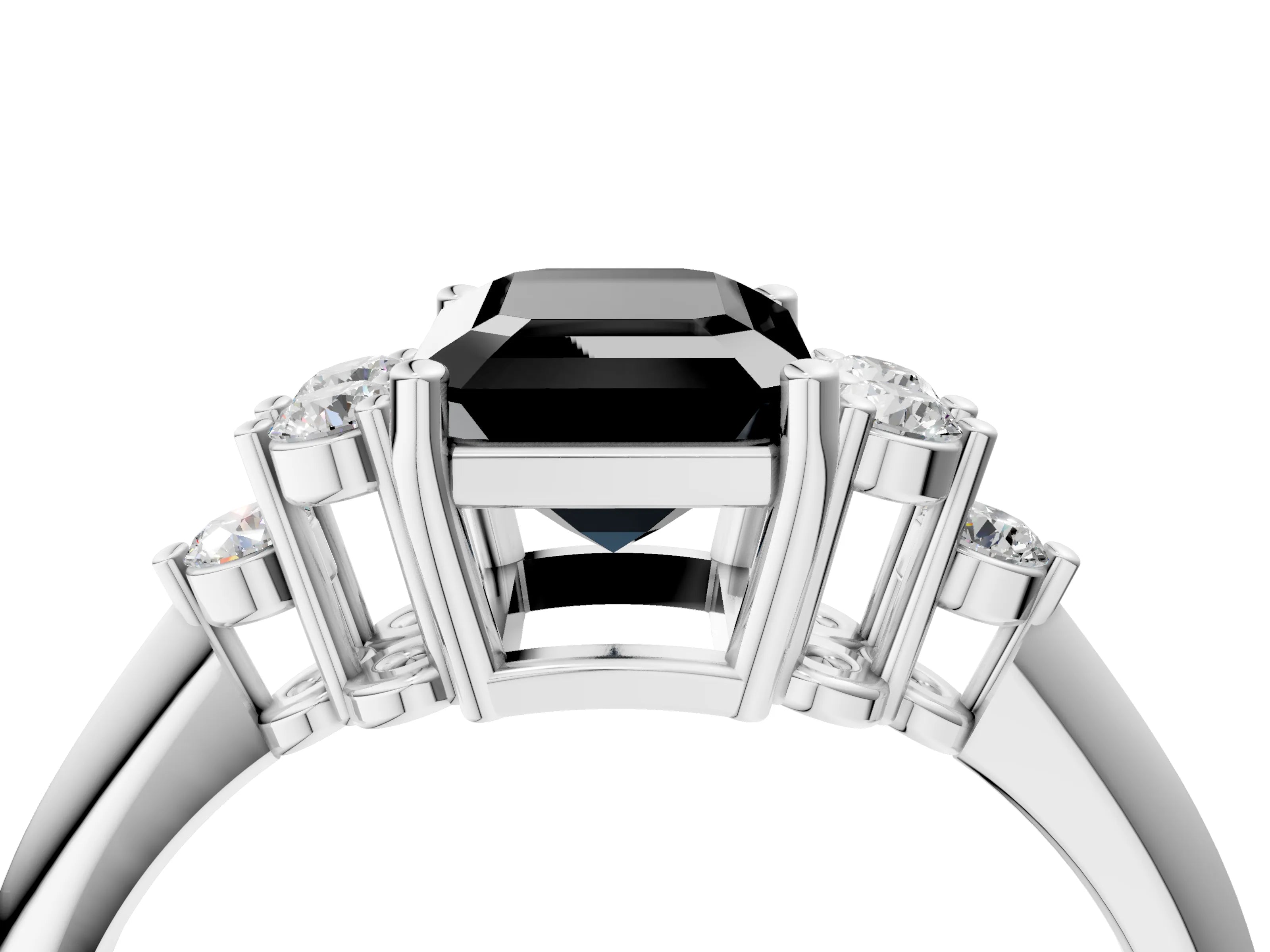 White gold Fancy Black Emerald Cut Cut Diamond Cluster Ring with Solitaire Band and Four-Prong Setting_4