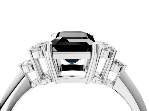 White gold Fancy Black Emerald Cut Cut Diamond Cluster Ring with Solitaire Band and Four-Prong Setting_4