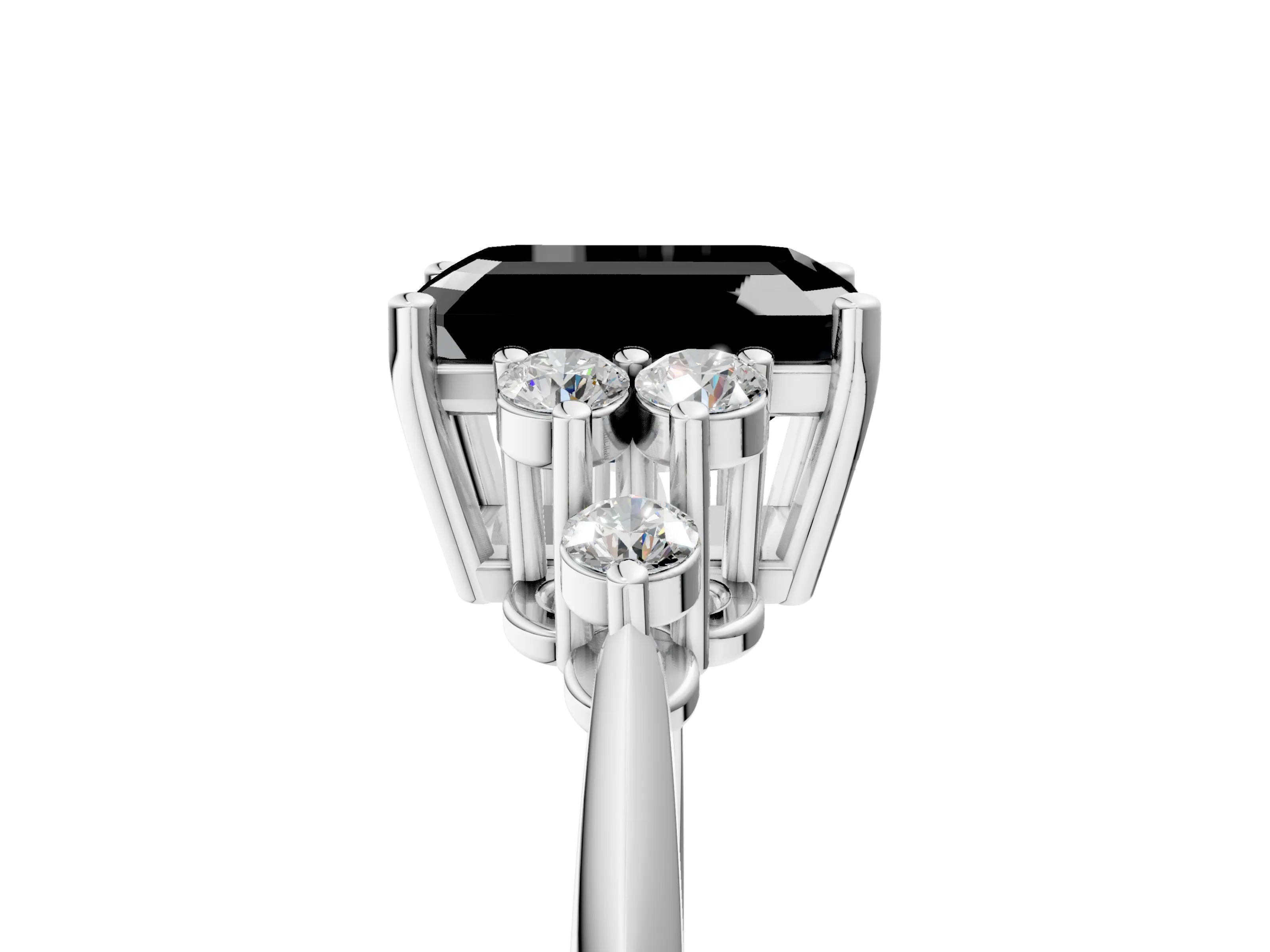 White gold Fancy Black Emerald Cut Cut Diamond Cluster Ring with Solitaire Band and Four-Prong Setting_5
