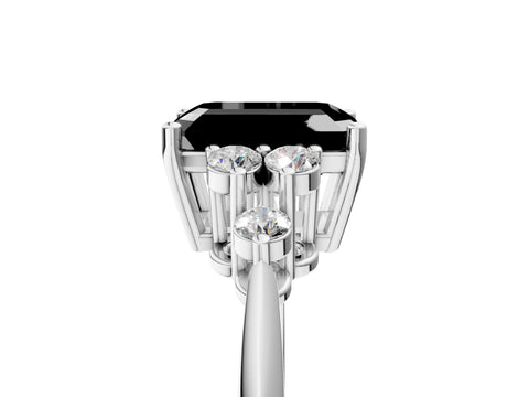 White gold Fancy Black Emerald Cut Cut Diamond Cluster Ring with Solitaire Band and Four-Prong Setting_5