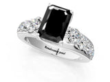 White gold Fancy Black Emerald Cut Cut Diamond Engagement Ring with Pavé Band and Four-Prong Setting_1