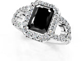 White gold Fancy Black Emerald Cut Cut Diamond Halo Engagement Ring with Open Split Pavé Band_1