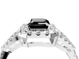 White gold Fancy Black Emerald Cut Cut Diamond Halo Engagement Ring with Open Split Pavé Band_4