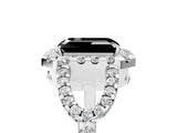 White gold Fancy Black Emerald Cut Cut Diamond Halo Engagement Ring with Open Split Pavé Band_5