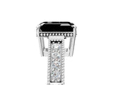 White gold Fancy Black Emerald Cut Cut Diamond Milgrain Pave Band Four-Prong Setting Ring_56