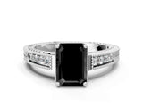 White gold Fancy Black Emerald Cut Cut Diamond Milgrain Pave Band Four-Prong Setting Ring_57