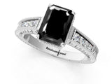 White gold Fancy Black Emerald Cut Cut Diamond Milgrain Pave Band Four-Prong Setting Ring_58