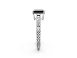 White gold Fancy Black Emerald Cut Cut Diamond Milgrain Pave Band Four-Prong Setting Ring_63