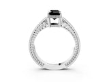 White gold Fancy Black Emerald Cut Cut Diamond Milgrain Pave Band Four-Prong Setting Ring_64
