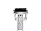 White gold Fancy Black Emerald Cut Cut Diamond Milgrain Pave Band Four-Prong Setting Ring_66