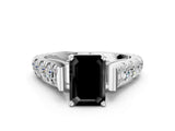 White gold Fancy Black Emerald Cut Cut Diamond Pavé Band Solitaire with Four-Prong Setting
