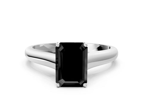 White gold Fancy Black Emerald Cut Cut Diamond Solitaire Engagement Ring with Tapered Plain Band and Four-Prong Setting_12