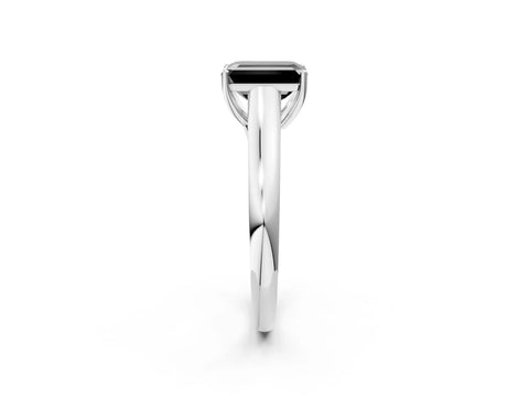 White gold Fancy Black Emerald Cut Cut Diamond Solitaire Engagement Ring with Tapered Plain Band and Four-Prong Setting_14