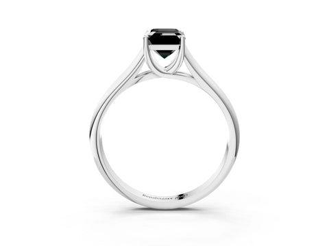 White gold Fancy Black Emerald Cut Cut Diamond Solitaire Engagement Ring with Tapered Plain Band and Four-Prong Setting_15