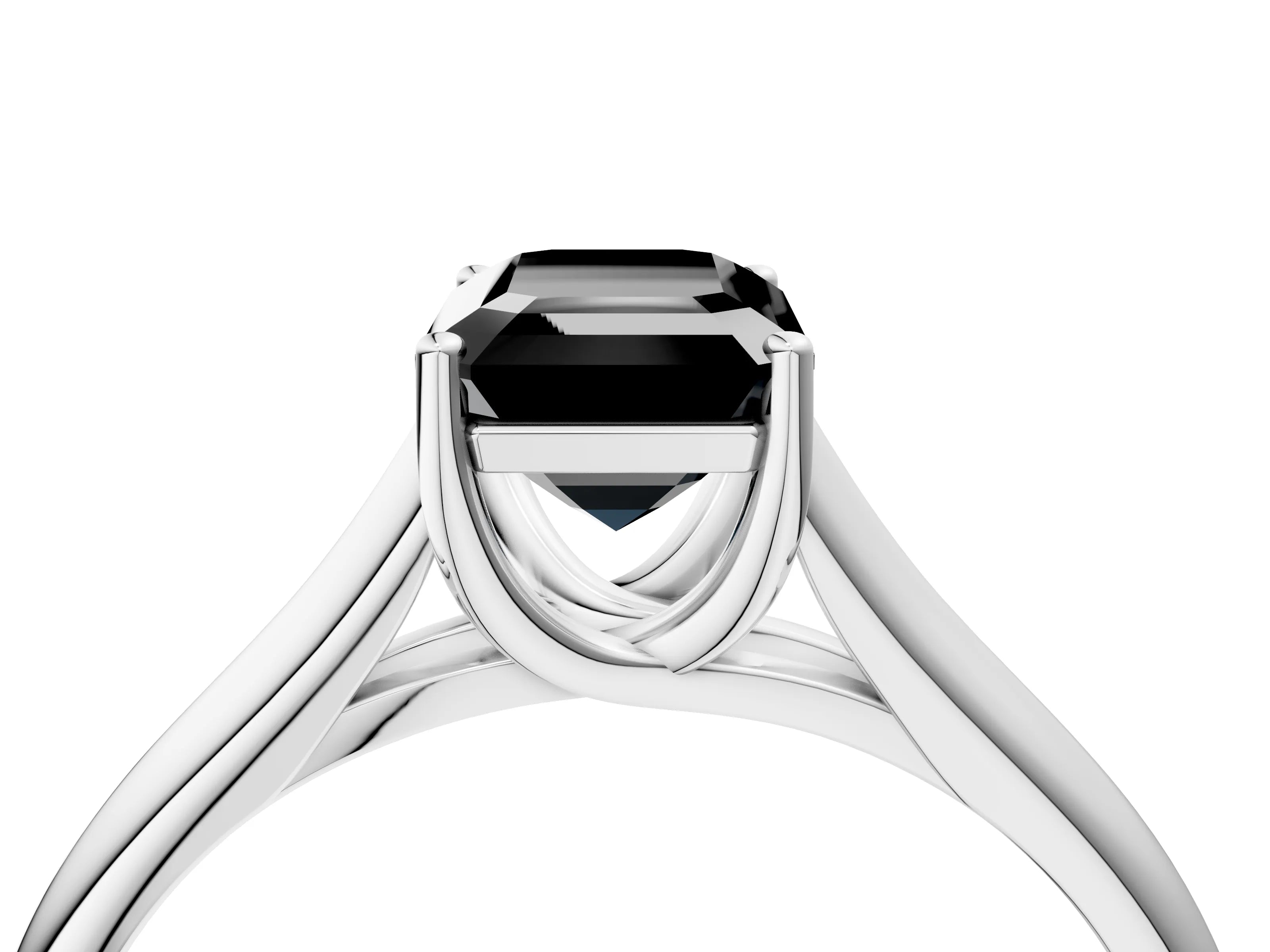 White gold Fancy Black Emerald Cut Cut Diamond Solitaire Engagement Ring with Tapered Plain Band and Four-Prong Setting_16