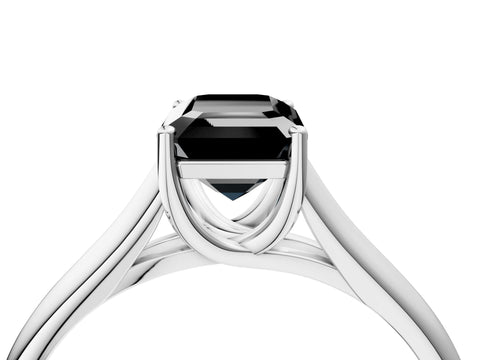 White gold Fancy Black Emerald Cut Cut Diamond Solitaire Engagement Ring with Tapered Plain Band and Four-Prong Setting_16