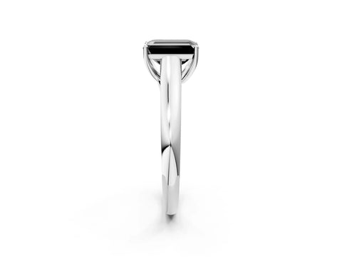White gold Fancy Black Emerald Cut Cut Diamond Solitaire Engagement Ring with Tapered Plain Band and Four-Prong Setting_2