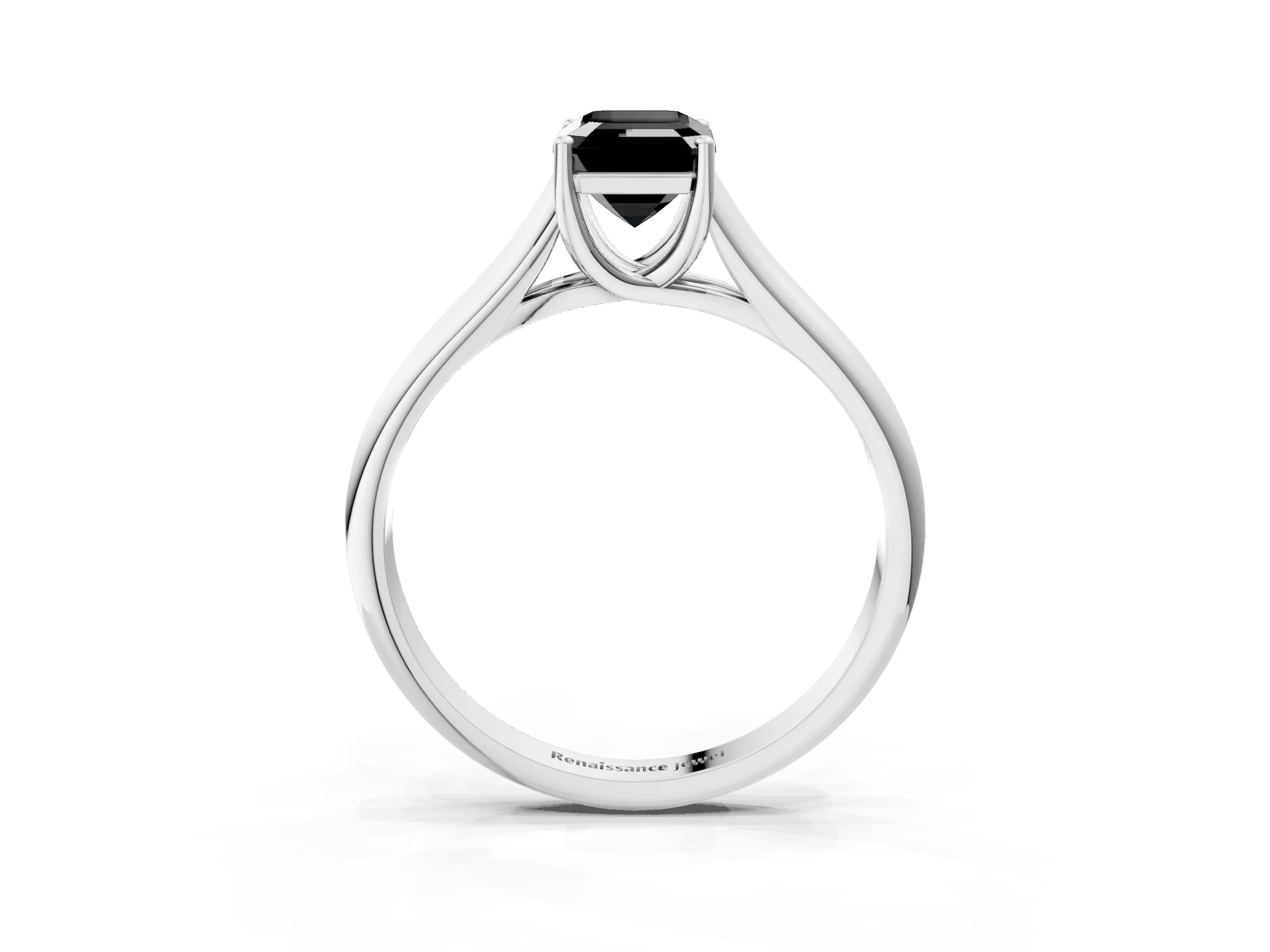 White gold Fancy Black Emerald Cut Cut Diamond Solitaire Engagement Ring with Tapered Plain Band and Four-Prong Setting_3