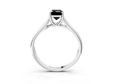 White gold Fancy Black Emerald Cut Cut Diamond Solitaire Engagement Ring with Tapered Plain Band and Four-Prong Setting_3
