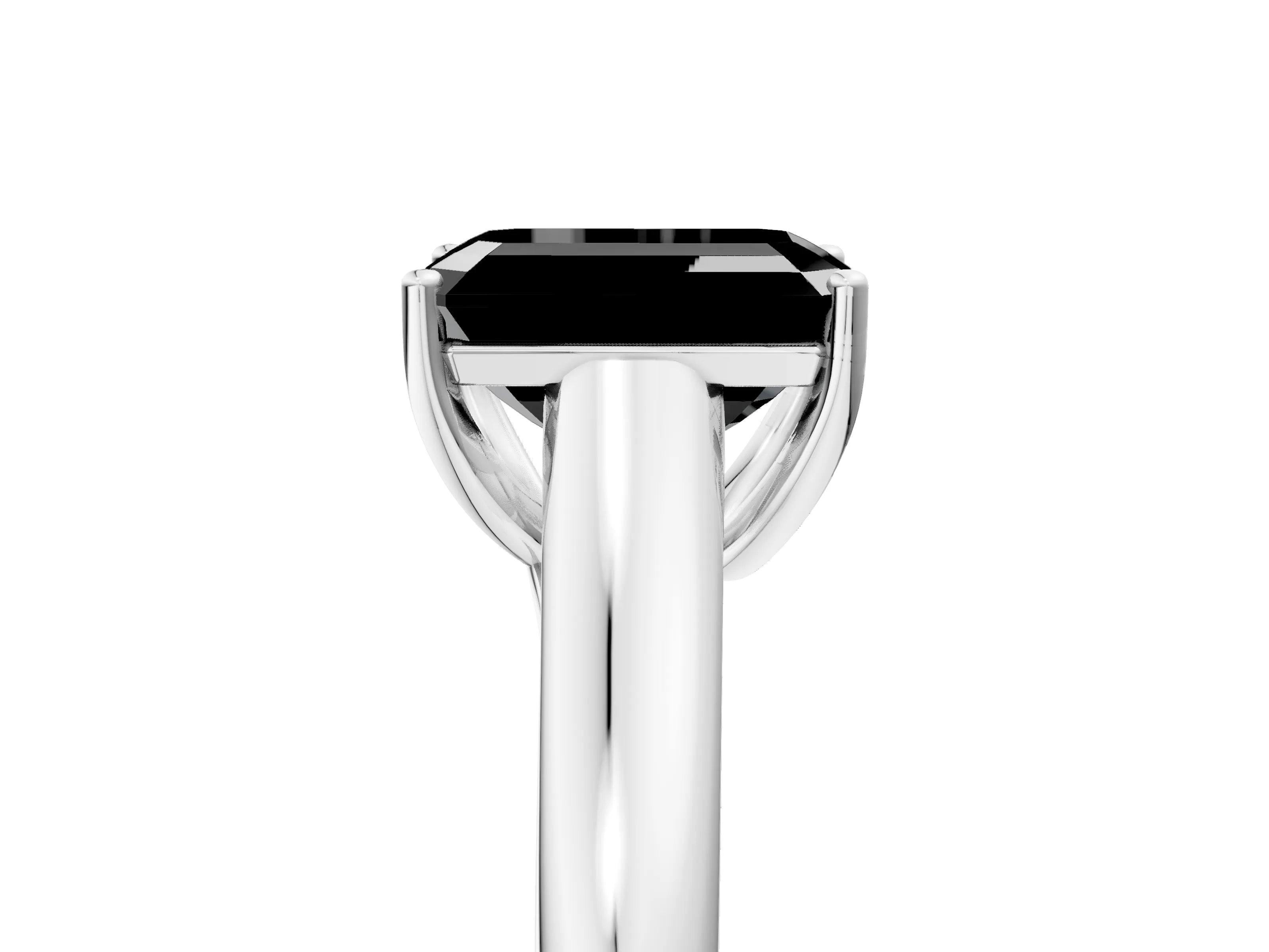 White gold Fancy Black Emerald Cut Cut Diamond Solitaire Engagement Ring with Tapered Plain Band and Four-Prong Setting_5